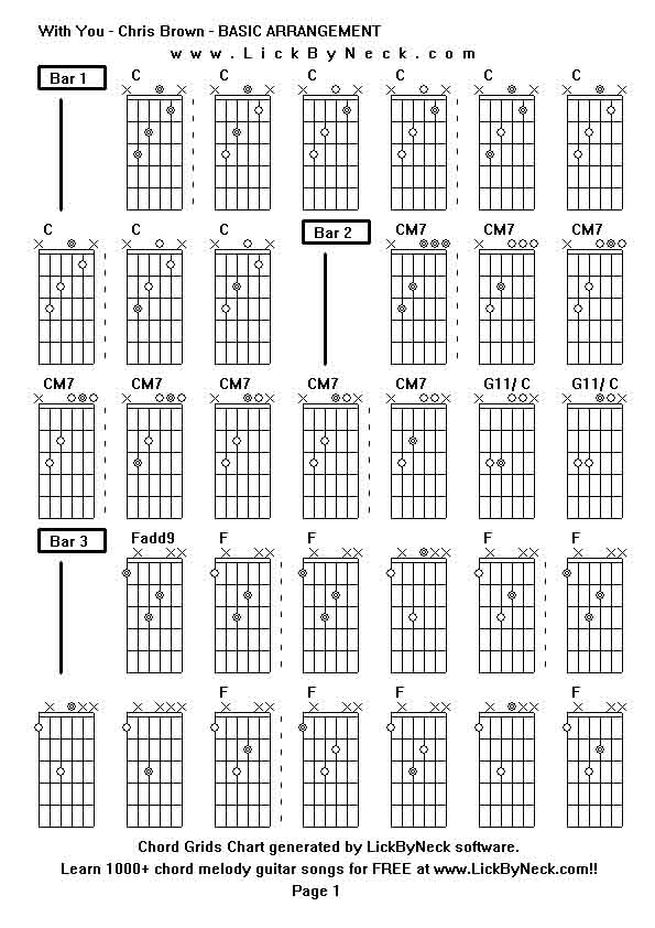 Chord Grids Chart of chord melody fingerstyle guitar song-With You - Chris Brown - BASIC ARRANGEMENT,generated by LickByNeck software.